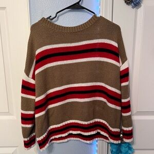 Purple Snow Tan and Red Striped Sweater